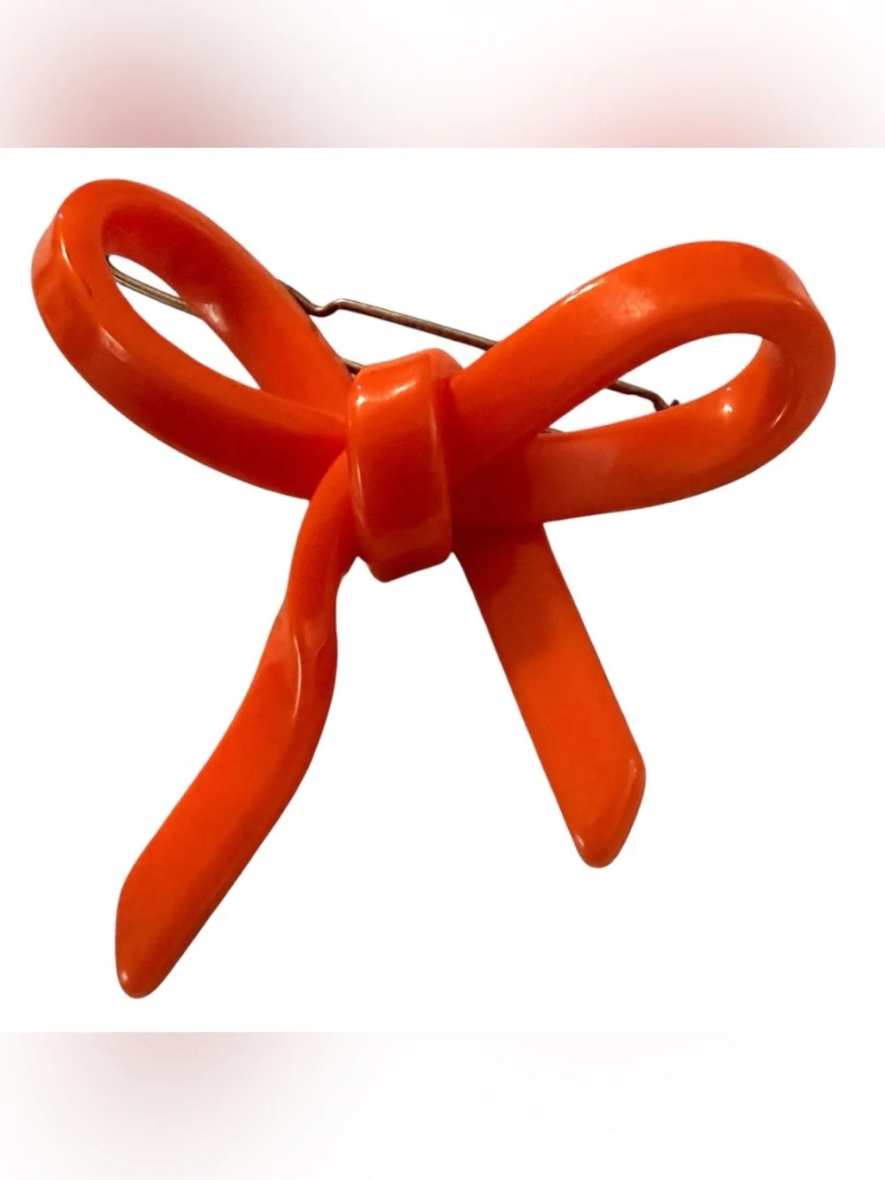Vintage Mod French Barrette in the Shape of a 3D Bow, Bright Orange Hair Clip